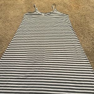 White / grey striped midi dress or maxi depending on height